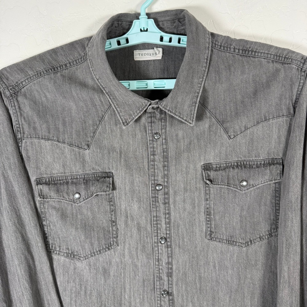 Tecovas Shirt Mens 2XL Gray Denim Pearl Snap Western Long Sleeve Cowboy Cotton